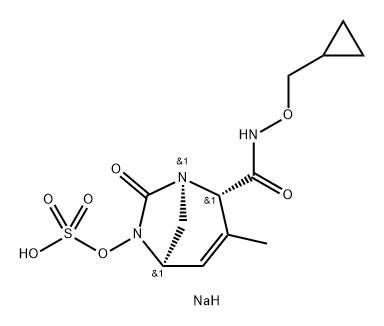 sodium (2S,5R)-2-((cyclopropylmethoxy)carbamoyl)-3-methyl-7-oxo-1,6-diazabicyclo[3.2.1]oct-3-ene-6-yl sulfate Structure