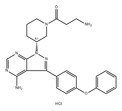 1-Propanone, 3-amino-1-[(3R)-3-[4-amino-3-(4-phenoxyphenyl)-1H-pyrazolo[3,4-d]pyrimidin-1-yl]-1-piperidinyl]-, hydrochloride (1:2) 구조식 이미지