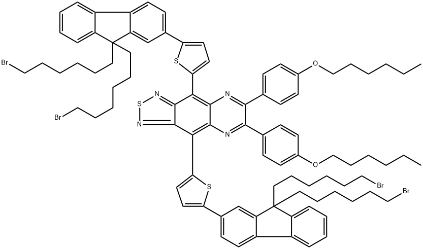 4,9-Bis(5-(9,9-bis(6-bromohexyl)-9H-fluoren-2-yl)thiophen-2-yl)-6,7-bis(4-(hexyloxy)phenyl)-[1,2,5]thiadiazolo[3,4-g]quinoxaline Structure