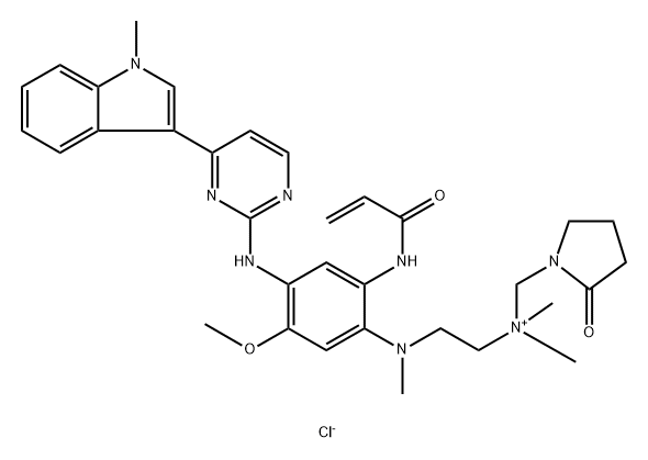 2-((2-Acrylamido-5-methoxy-4-((4-(1-methyl-1H-indol-3-yl)pyrimidin-2-yl)amino)phenyl)(methyl)amino)-N,N-dimethyl-N-((2-oxopyrrolidin-1-yl)methyl)ethan-1-aminium chloride Structure