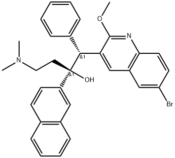 3-Quinolineethanol, 6-bromo-α-[2-(dimethylamino)ethyl]-2-methoxy-α-2-naphthalenyl-β-phenyl-, (αS,βR)- Structure