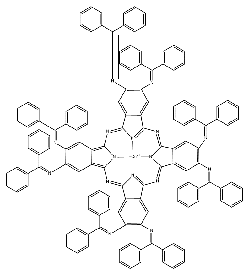 Copper, [N2,N3,N9,N10,N16,N17,N23,N24-octakis(diphenylmethylene)-29H,31H-phthalocyanine-2,3,9,10,16,17,23,24-octaminato(2-)-κN29,κN30,κN31,κN32]-, (SP-4-1)- 구조식 이미지