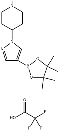 Piperidine, 4-[4-(4,4,5,5-tetramethyl-1,3,2-dioxaborolan-2-yl)-1H-pyrazol-1-yl]-, 2,2,2-trifluoroacetate (1:1) Structure