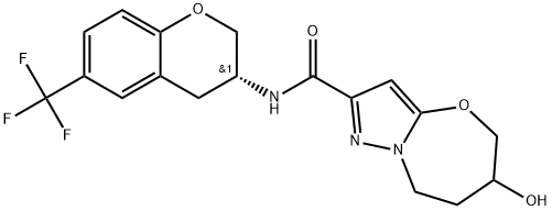 N-(3R)-3,4-Dihydro-6-(trifluoromethyl)-2H-1-benzopyran-3-yl-5,6,7,8-tetrahydro-6-hydroxypyrazolo5,1-b1,3oxazepine-2-carboxamide Structure