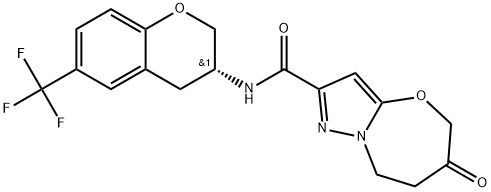 N-(3R)-3,4-Dihydro-6-(trifluoromethyl)-2H-1-benzopyran-3-yl-5,6,7,8-tetrahydro-6-oxopyrazolo5,1-b1,3oxazepine-2-carboxamide Structure