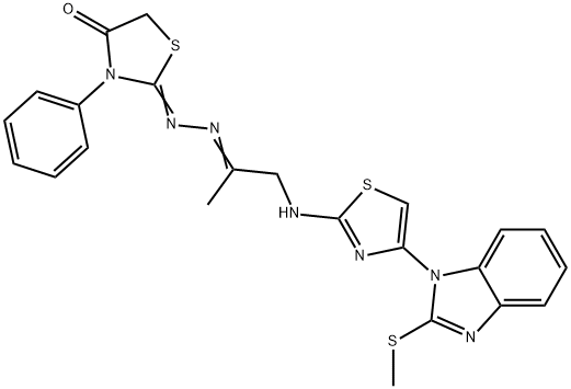 2,4-Thiazolidinedione, 3-phenyl-, 2-[2-[1-methyl-2-[[4-[2-(methylthio)-1H-benzimidazol-1-yl]-2-thiazolyl]amino]ethylidene]hydrazone] Structure