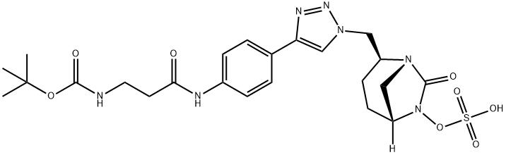 Sulfuric acid, mono[(1R,2S,5R)-2-[[4-[4-[[3-[[(1,1-dimethylethoxy)carbonyl]amino]-1-oxopropyl]amino]phenyl]-1H-1,2,3-triazol-1-yl]methyl]-7-oxo-1,6-diazabicyclo[3.2.1]oct-6-yl] ester Structure