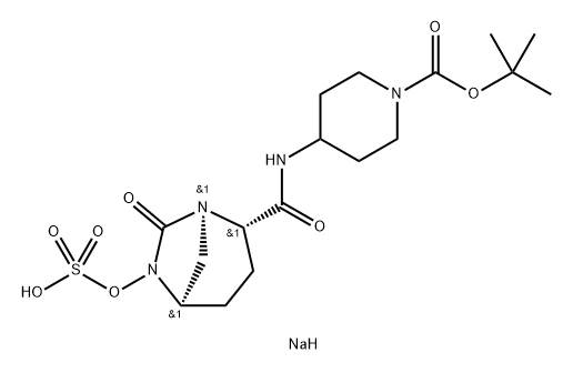 1-Piperidinecarboxylic acid, 4-[[[(1R,2S,5R)-7-oxo-6-(sulfooxy)-1,6-diazabicyclo[3.2.1]oct-2-yl]carbonyl]amino]-, 1-(1,1-dimethylethyl) ester, sodium salt (1:1) Structure