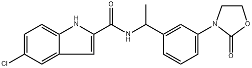 5-chloro-N-(1-(3-(2-oxooxazolidin-3-yl)phenyl)ethyl)-1H-indole-2-carboxamide5-chloro-N-(1-(3-(2-oxooxazolidine-3-yl)phenyl)ethyl)-1H-indole-2-carboxylic acid amide Structure