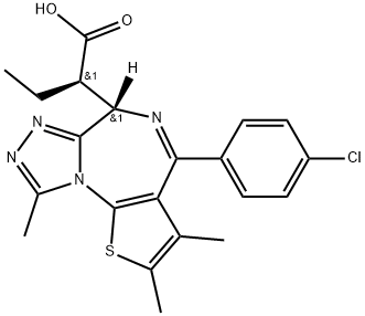 6H-Thieno[3,2-f][1,2,4]triazolo[4,3-a][1,4]diazepine-6-acetic acid, 4-(4-chlorophenyl)-α-ethyl-2,3,9-trimethyl-, (αR,6S)- 구조식 이미지