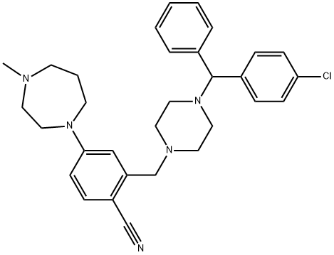 Benzonitrile, 2-[[4-[(4-chlorophenyl)phenylmethyl]-1-piperazinyl]methyl]-4-(hexahydro-4-methyl-1H-1,4-diazepin-1-yl)- Structure