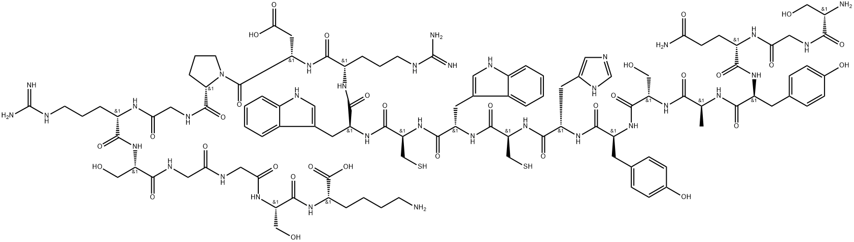 L-Lysine, L-serylglycyl-L-glutaminyl-L-tyrosyl-L-alanyl-L-seryl-L-tyrosyl-L-histidyl-L-cysteinyl-L-tryptophyl-L-cysteinyl-L-tryptophyl-L-arginyl-L-α-aspartyl-L-prolylglycyl-L-arginyl-L-serylglycylglycyl-L-seryl- Structure