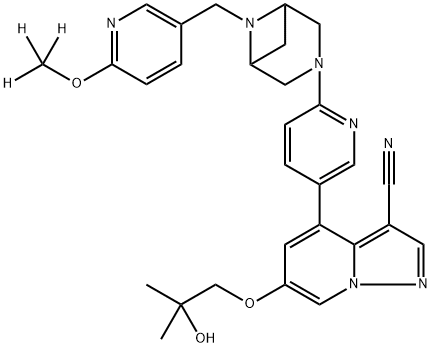 Pyrazolo[1,5-a]pyridine-3-carbonitrile, 6-(2-hydroxy-2-methylpropoxy)-4-[6-[6-[[6-(methoxy-d3)-3-pyridinyl]methyl]-3,6-diazabicyclo[3.1.1]hept-3-yl]-3-pyridinyl]- 구조식 이미지