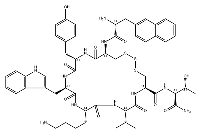 L-Threoninamide, 3-(2-naphthalenyl)-D-alanyl-3-(thiosulfeno)-L-alanyl-L-tyrosyl-D-tryptophyl-L-lysyl-L-valyl-L-cysteinyl-, cyclic (2→7)-trisulfide (9CI) Structure