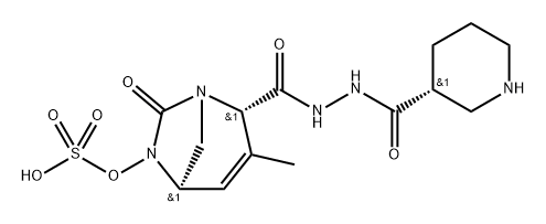 [(2S,5R)-3-methyl-7-oxo-2-[[[(3R)-piperidine-3-carbonyl]amino]carbamoyl]-1,6-diazabicyclo[3.2.1]oct-3-en-6-yl] hydrogen sulfate Structure