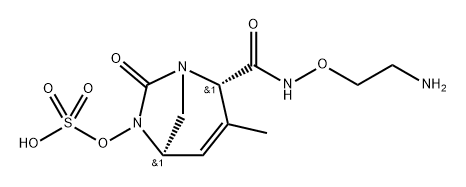 (2S,5R)-N-(2-aminoethoxy)-3-methyl-7-oxo-6-(sulfoxy)-1,6-diazabicyclo[3.2.1]oct-3-en-2-carboxamide Structure