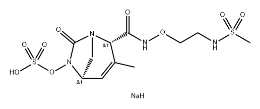 Sulfuric acid, mono[(2S,5R)-3-methyl-2-[[[2- [(methylsulfonyl)amino]ethoxy]amino] carbonyl]-7-oxo-1,6-diazabicyclo[3.2.1]oct-3- en-6-yl] ester, sodium salt (1:1) Structure