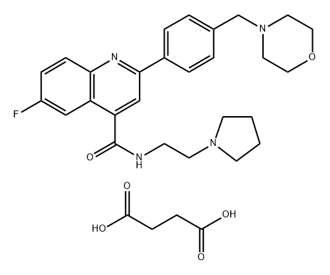 Butanedioic acid, compd. with 6-fluoro-2-[4-(4-morpholinylmethyl)phenyl]-N-[2-(1-pyrrolidinyl)ethyl]-4-quinolinecarboxamide (1:1) 구조식 이미지