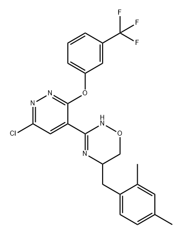 3-{6-chloro-3-[3-(trifluoromethyl)phenoxy]pyridazi
n-4-yl}-5-[(2,4-dimethylphenyl)methyl]-5,6-dihydro
-4H-1,2,4-oxadiazine Structure