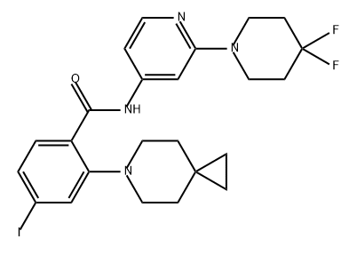 Benzamide, 2-(6-azaspiro[2.5]oct-6-yl)-N-[2-(4,4-difluoro-1-piperidinyl)-4-pyridinyl]-4-iodo- Structure