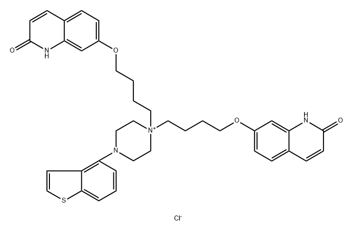 4-(benzo[b]thiophen-4-yl)-1,1-bis(4-((2-oxo-1,2-dihydroquinolin-7-yl)oxy)butyl)piperazin-1-ium chloride Structure