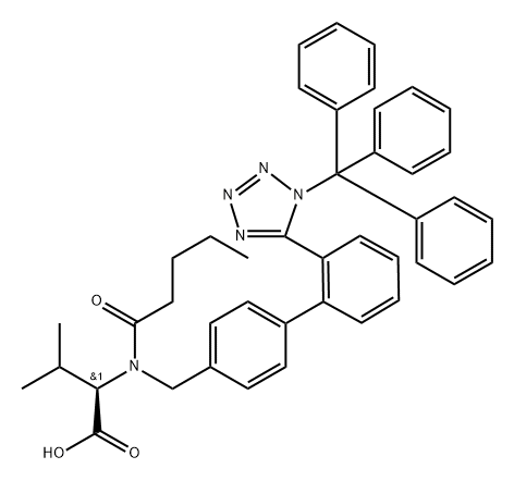 N-Pentanoyl-N-((2''-(1-trityl-1H-tetrazol-5-yl)-[1,1''-biphenyl]-4-yl)methyl)-D-valine Structure