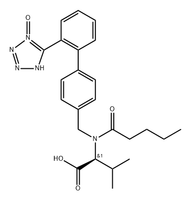 (S)-5-(4''-((N-(1-Carboxy-2-methylpropyl)pentanamido)methyl)-[1,1''-biphenyl]-2-yl)-1H-tetrazole 4-oxide Structure