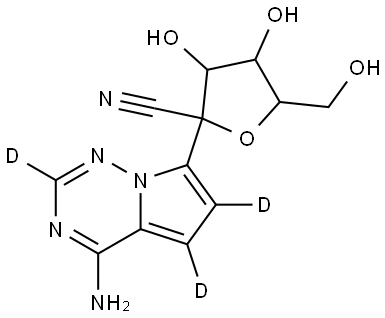 2-(4-aminopyrrolo[2,1-f][1,2,4]triazin-7-yl-2,5,6-d3)-3,4-dihydroxy-5-(hydroxymethyl)tetrahydrofuran-2-carbonitrile Structure