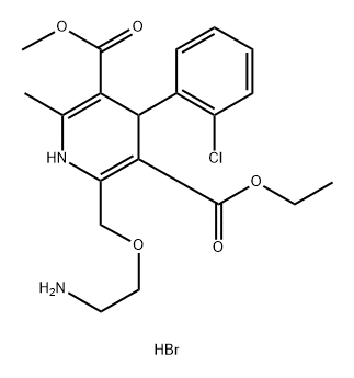 3,5-Pyridinedicarboxylic acid, 2-[(2-aminoethoxy)methyl]-4-(2-chlorophenyl)-1,4-dihydro-6-methyl-, 3-ethyl 5-methyl ester, hydrobromide (1:1) Structure