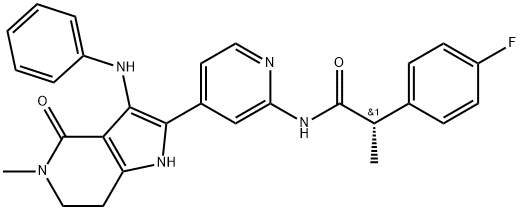 Benzeneacetamide, 4-fluoro-α-methyl-N-[4-[4,5,6,7-tetrahydro-5-methyl-4-oxo-3-(phenylamino)-1H-pyrrolo[3,2-c]pyridin-2-yl]-2-pyridinyl]-, (αS)- Structure