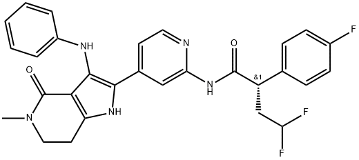 Benzeneacetamide, α-(2,2-difluoroethyl)-4-fluoro-N-[4-[4,5,6,7-tetrahydro-5-methyl-4-oxo-3-(phenylamino)-1H-pyrrolo[3,2-c]pyridin-2-yl]-2-pyridinyl]-, (αS)- Structure