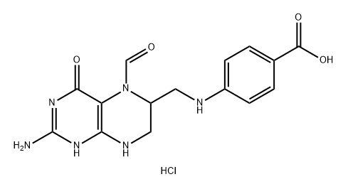 Benzoic acid, 4-[[(2-amino-5-formyl-3,4,5,6,7,8-hexahydro-4-oxo-6-pteridinyl)methyl]amino]-, hydrochloride (1:1) Structure