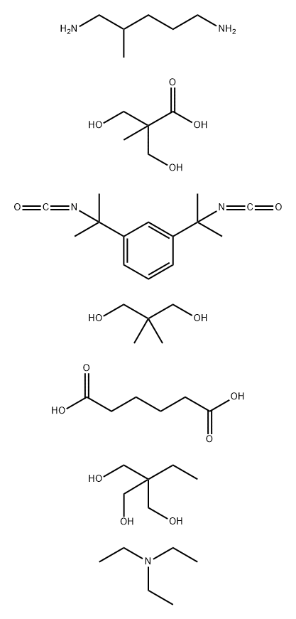 헥산디온산,1,3-비스(1-이소시아네이토-1-메틸에틸)벤젠을갖는중합체,2,2-디메틸-1,3-프로판디올,2-에틸-2-(하이드록시메틸)-1,3-프로판디올,3-하이드록시-2-(하이드록시메틸)-2-메틸프로판산및2-메틸-1,5-펜탄디아민,화합물.N,N-디에틸과함께 구조식 이미지