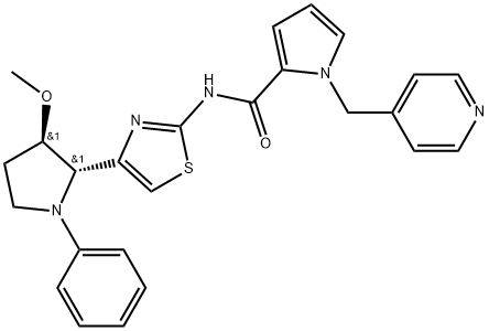 N-[4-[(2S,3R)-3-methoxy-1-phenyl-pyrrolidin-2-yl]thiazol-2-yl]-1-(4-pyridylmethyl)pyrrole-2-carboxamide Structure