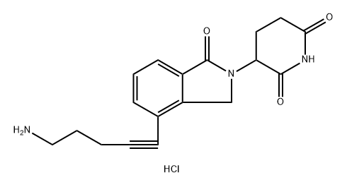 2,6-Piperidinedione, 3-[4-(5-amino-1-pentyn-1-yl)-1,3-dihydro-1-oxo-2H-isoindol-2-yl]-, hydrochloride (1:1) Structure