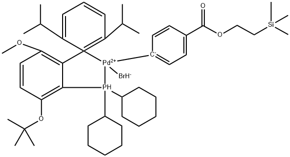 Palladium, bromo[dicyclohexyl[3-(1,1-dimethylethoxy)-6-methoxy-2′,6′-bis(1-methylethyl)[1,1′-biphenyl]-2-yl-κC1′]phosphine-κP][4-[[2-(trimethylsilyl)ethoxy]carbonyl]phenyl]-, (SP-4-2)- 구조식 이미지