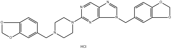 9-(Benzo[d][1,3]dioxol-5-ylmethyl)-2-(4-(benzo[d][1,3]dioxol-5-ylmethyl)piperazin-1-yl)-9H-purine dihydrochloride Structure