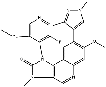 2H-Imidazo[4,5-c]quinolin-2-one, 8-(1,3-dimethyl-1H-pyrazol-4-yl)-1-(3-fluoro-5-methoxy-4-pyridinyl)-1,3-dihydro-7-methoxy-3-methyl-, (1S)- Structure