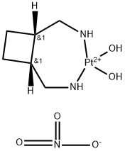 Platinum(2+), diaqua[rel-(1R,2S)-1,2-cyclobutanedimethanamine-κN1,κN2]-, (SP-4-3)-, nitrate (1:2) 구조식 이미지
