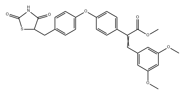 Benzeneacetic acid, α-[(3,5-dimethoxyphenyl)methylene]-4-[4-[(2,4-dioxo-5-thiazolidinyl)methyl]phenoxy]-, methyl ester Structure