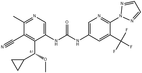 Urea, N-[5-cyano-4-[(R)-cyclopropylmethoxymethyl]-6-methyl-3-pyridinyl]-N'-[6-(2H-1,2,3-triazol-2-yl)-5-(trifluoromethyl)-3-pyridinyl]- Structure