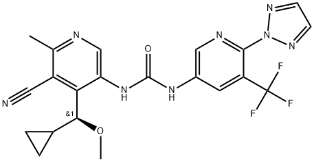 Urea, N-[5-cyano-4-[(S)-cyclopropylmethoxymethyl]-6-methyl-3-pyridinyl]-N'-[6-(2H-1,2,3-triazol-2-yl)-5-(trifluoromethyl)-3-pyridinyl]- Structure