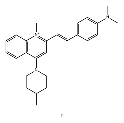 Quinolinium, 2-[(1E)-2-[4-(dimethylamino)phenyl]ethenyl]-1-methyl-4-(4-methyl-1-piperidinyl)-, iodide (1:1) Structure