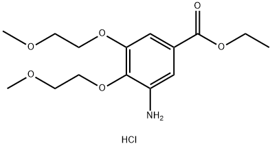 Benzoic acid, 3-amino-4,5-bis(2-methoxyethoxy)-, ethyl ester, hydrochloride (1:1) Structure