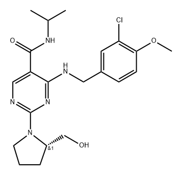 (S)-4-((3-chloro-4-methoxybenzyl)amino)-2-(2-(hydroxymethyl)pyrrolidin-1-yl)-N-isopropylpyrimidine-5-carboxamide Structure