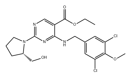 ethyl (S)-4-((3,5-dichloro-4-methoxybenzyl)amino)-2-(2-(hydroxymethyl)pyrrolidin-1-yl)pyrimidine-5-carboxylate Structure