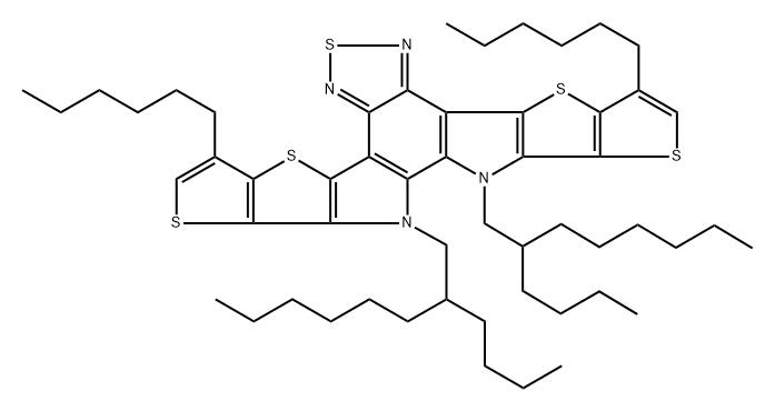 12,13-bis(2-butyloctyl)-3,9-dihexyl-12,13-dihydro-[1,2,5]thiadiazolo[3,4-e]thieno[2'',3'':4',5']thieno[2',3':4,5]pyrrolo[3,2-g]thieno[2',3':4,5]thieno[3,2-b]indole Structure