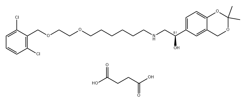 Butanedioic acid, compd. with (αR)-α-[[[6-[2-[(2,6-dichlorophenyl)methoxy]ethoxy]hexyl]amino]methyl]-2,2-dimethyl-4H-1,3-benzodioxin-6-methanol (1:2) Structure