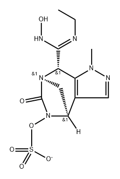 (4R,7R,8S)-8-((Z)-N-ethyl-N'-hydroxycarbamimidoyl)-1-methyl-6-oxo-4,8-dihydro-1H-4,7-methanopyrazolo[3,4-e][1,3]diazepin-5(6H)-yl hydrogen sulfate 구조식 이미지