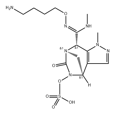 (4R,7R,8S)-8-((Z)-N'-(4-aminobutoxy)-N-methylcarbamimidoyl)-1-methyl-6-oxo-4,8-dihydro-1H-4,7-methanopyrazolo[3,4-e][1,3]diazepin-5(6H)-yl hydrogen sulfate Structure